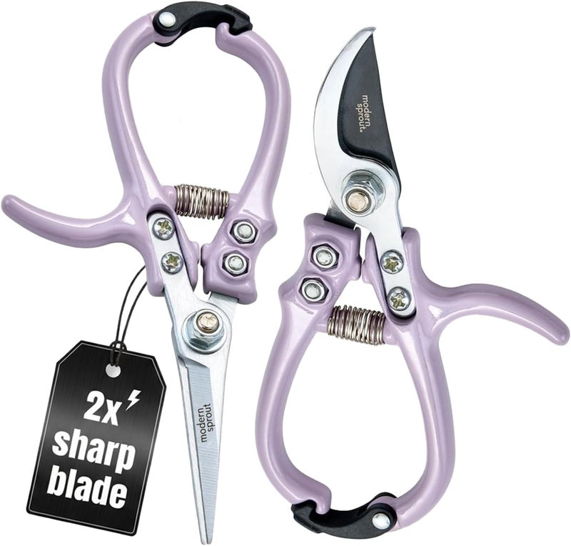Modern Sprout Hand Pruners & Shears Set with Blister Pack - Lightweight Gardening Tools with Easy Lock - Sharp Carbon Steel Blades -Rust Resistant Scissors for Herbs, Flowers - Lavender - Image 1